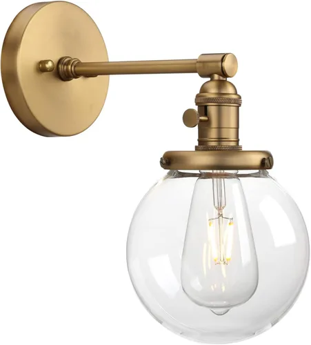 Vista 10 de Phansthy Aplique de pared industrial con forma de globo con toldo de cristal transparente de 5.9 pulgadas (cromado)