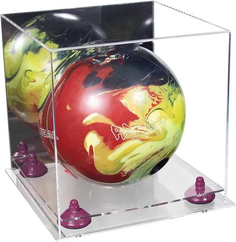 Vista 6 de Better Display Cases Acrylic Bowling Ball Display Case with Mirror Case, Yellow Risers and Clear Base (B33/A028)