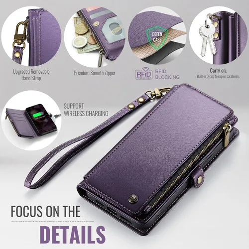 Vista 5 de Defencase Funda compatible con Samsung Galaxy S22 Plus con tarjetero de bloqueo RFID para mujer, de piel sintética, cierre magnético, cierre