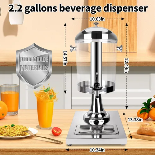 Vista 6 de Dispensador de bebidas con soporte, dispensador de bebidas para fiesta, dispensador de tarro de agua de acero inoxidable con recipiente de hielo