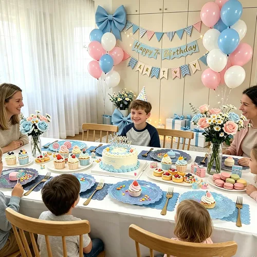Vista 5 de Blue Iridescent Plates and Napkins Set for Birthday Baby Shower,40 Guests Disposable Light Blue Holographic Tableware Include 9" Gradient
