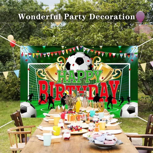 Vista 5 de durony Fondo de fiesta de fútbol para decoración de fiesta temática deportiva, pancarta de fútbol de feliz cumpleaños, decoración para colgar