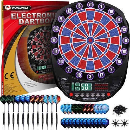 Vista 13 de WIN.MAX Tablero electrónico de dardos de punta suave, juego de pantallas LED, 3 idiomas con 12 dardos 100 puntas adaptador de corriente