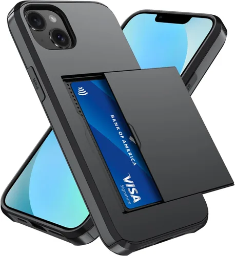 Vista 110 de Qinmay Funda compatible con iPhone 7 Plus/8 Plus con tarjetero, doble capa a prueba de golpes, funda protectora resistente con ranura oculta Negro