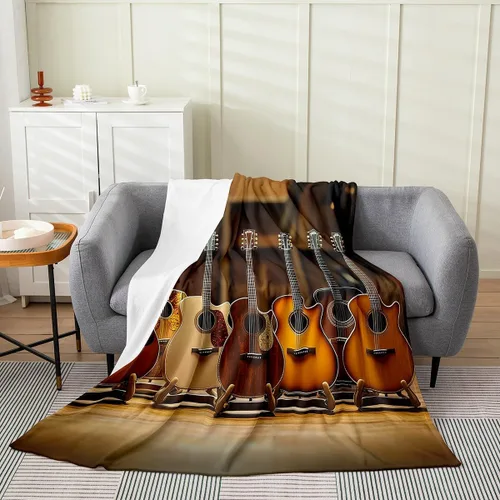 Vista 16 de Castle Fairy Manta de forro polar con botas de vaquero, manta de guitarra musical bohemia para niños y niños, manta de vaquera rústica occidental