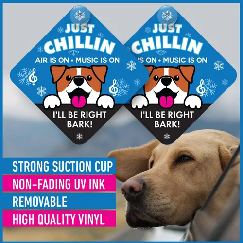 Vista 5 de Just Chillin - Letrero de seguridad para mascotas para ventana de automóvil, alerta de reproducción de música AC On para dueños de perros