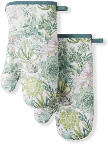Vista 8 de Martha Stewart Juego de 2 manoplas para horno con diseño floral de vid gris, 7 x 13 pulgadas Vid floral