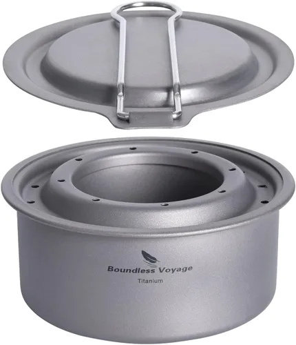 Vista 10 de Boundless Voyage Estufa de alcohol de titanio con cubierta contra incendios, estufa de leña al aire libre con soportes, para camping, Juego