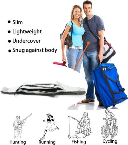 Vista 23 de Bolsa de cintura ultrafino con ranuras c/visualización para tarjeta de crédito, para deportes, aire libre, correr, caminar, viajes.