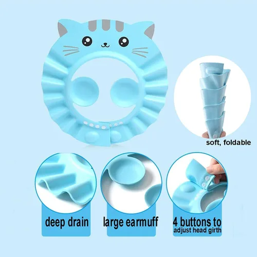 Vista 2 de Gorro de champú para bebé, impermeable, gorra de baño ajustable, sombrero de visera con silenciador de orejas para bebés y niños pequeños