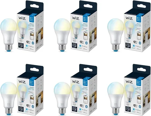Vista 10 de WiZ 60W A19 - Bombilla inteligente LED blanca sintonizable, paquete de 1, E26, para interiores, se conecta a tu Wi-Fi existente, controla con voz
