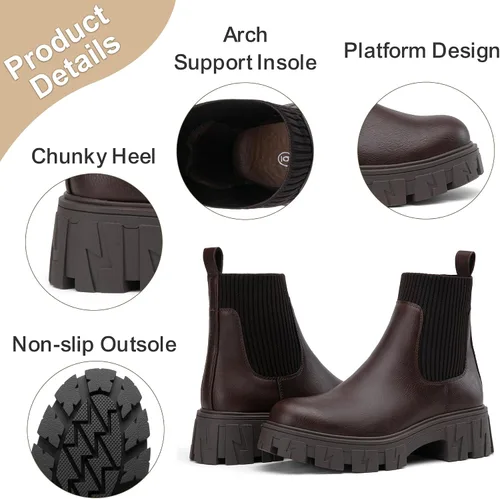 Vista 5 de Jeossy Botines 9610 para mujer, con plataforma Chelsea, tacón grueso, suela elástica