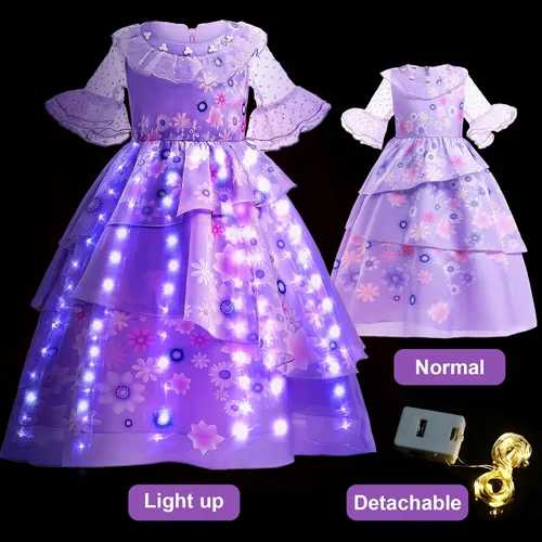 Vista 6 de Toylink Vestido de Isabella Encanto iluminado para niñas, disfraz de princesa de Halloween con accesorios de cosplay
