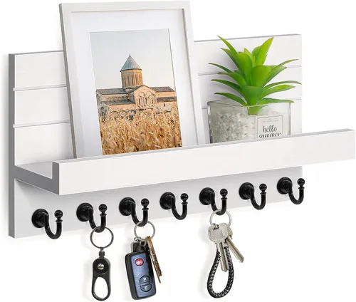 Vista 10 de HONJIN Soporte para llaves de pared: 7 ganchos resistentes mejorados para llaves de fácil instalación, organizador de correo para colgar
