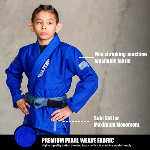 Vista 2 de Elite Sports Kids BJJ GI - Kimono brasileño Jiujitsu Gi con tela preencogida y cinturón, para niños y jóvenes, aprobado por la IBJJF