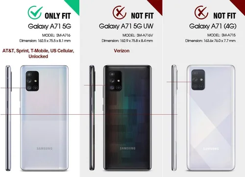 Vista 2 de Funda de teléfono para Samsung Galaxy A71 5G con protector de pantalla de vidrio templado y tarjetero para tarjetas de crédito, soporte de piel
