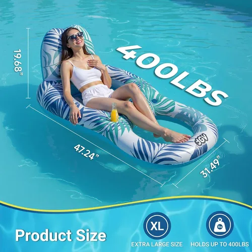 Vista 3 de Flotadores de piscina para adultos, tumbona inflable con soporte para bebidas, viajes, piscina, playa, lago, natación, balsas flotantes de agua