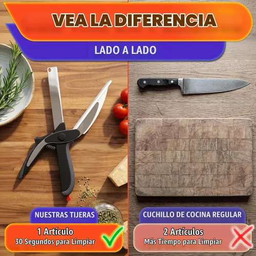 Vista 6 de Tijeras de cocina 2 en 1 para alimentos, tijeras de tabla de cortar con Agarradera negra