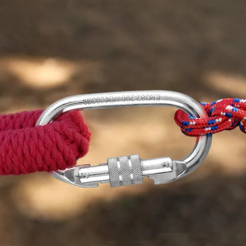 Vista 4 de Mosquetón ovalado para escalada para interiores y exteriores, clips de seguridad resistentes con cierre de tornillo, 25 KN (5600 libras)