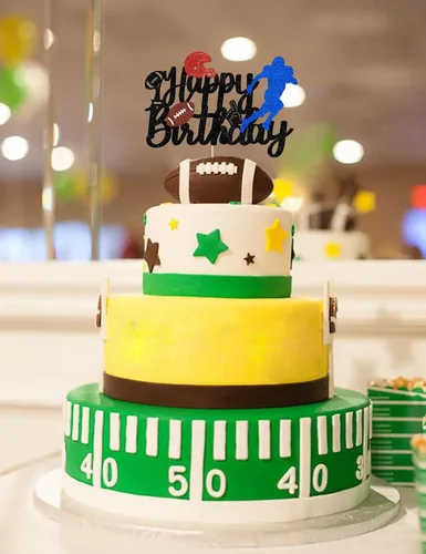 Vista 7 de Decoración para tartas de fútbol americano, decoración para niños y adultos, con purpurina para tocar, decoración de feliz cumpleaños, suministros