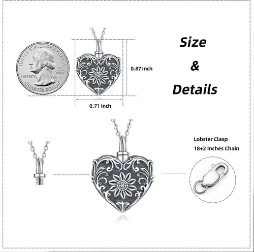 Vista 114 de Collar con colgante de urna de cenizas de cremación y árbol de la vida para mujer, plata de ley US1
