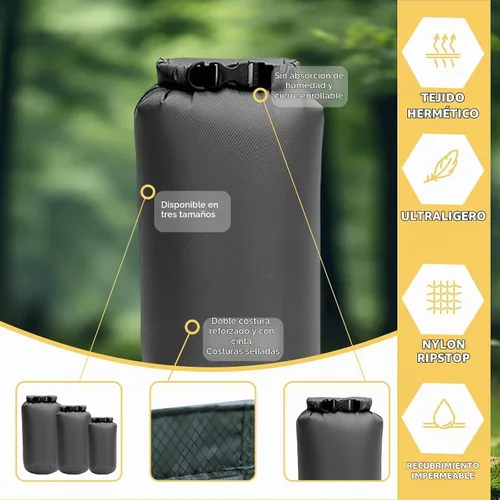Vista 3 de Bolsas secas impermeables, paquete de 3 (5 L, 10 L, 20 litros), bolsas de almacenamiento ligeras e impermeables para viajes, canotaje, pesca