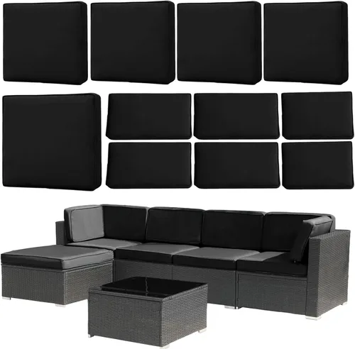 Vista 10 de 11 fundas de cojín de repuesto, impermeables para exteriores, para sofá de 6 plazas, juego de fundas con cremalleras, solo funda lavable (cian)
