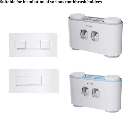 Vista 2 de Wekity Adhesivos de pared para cepillos de dientes, adhesivo de pared para soporte multifuncional para cepillos de dientes que ahorra espacio