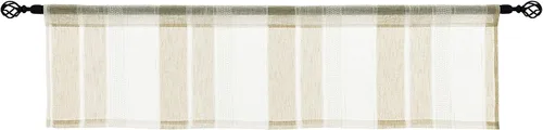Vista 6 de Central Park Cortina Valance para Ventana de Cocina de Rayas Verticales Transparente Boucle de Lino Beige y Blanco, Paneles Rústicos Decorativos