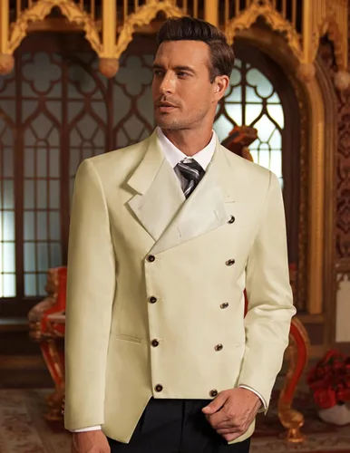 Vista 2 de Coofandy bléiser informal de corte entallado con botonadura doble para hombre