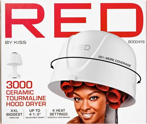 Vista 5 de Red by Kiss Secador de Campana Profesional de Cerámica y Turmalina 3000, Secador de Pelo con 4 Configuraciones de Calor para Hogar y Salón, Altura