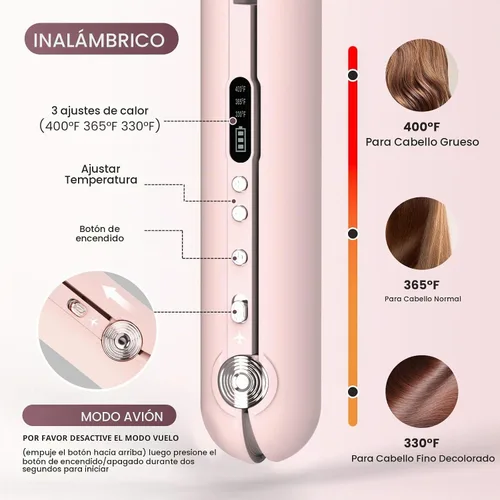 Vista 2 de Plancha sin cable, mini alisador de pelo y rizador para llevar (rosa)
