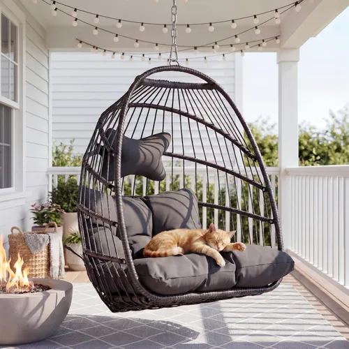 Vista 10 de Nicesoul Silla Colgante de Huevo para Exteriores Sin Soporte, Sillas de Canasta de Huevo Columpio de Mimbre para Patio con Cojín Acolchado, 350