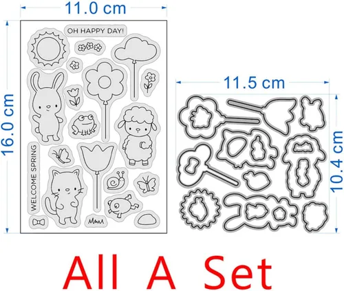 Vista 2 de Juego de sellos y troqueles de Happy Day para hacer tarjetas, sellos transparentes y troqueles de corte de metal para álbumes de recortes