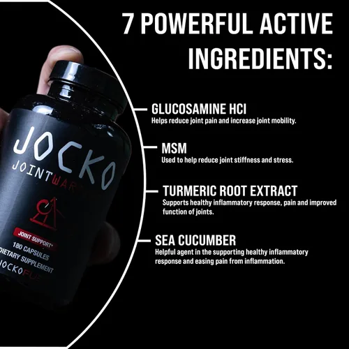 Vista 4 de Jocko Fuel Suplemento para Apoyo Articular - Glucosamina MSM para Dolor Articular, Movilidad y Flexibilidad con Cúrcuma y Boswellia (180 Cápsulas)