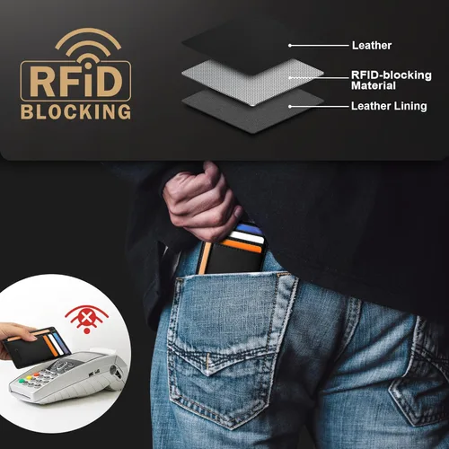 Vista 6 de Travelambo Billetera delgada con bolsillo delantero y clip para el dinero con bloqueo de identificación por radiofrecuencia, talla única