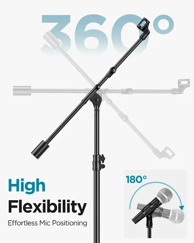 Vista 7 de InnoGear Soporte de micrófono, altura máxima de 82.28 pulgadas, soporte de micrófono de piso con brazo desmontable y base con peso para Blue Yeti
