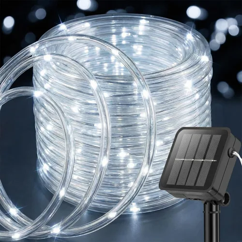 Vista 10 de ANJAYLIA Cuerda de luces solares de 33 pies con 100 luces LED para exteriores, impermeable, funciona con energía solar con 8 modos para exteriores