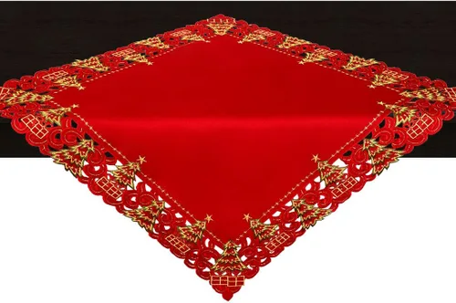 Vista 8 de Grelucgo Juego de 4 manteles individuales bordados con árbol de acebo de Navidad, rectangular, 12 x 18 pulgadas