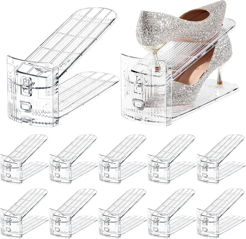 Vista 9 de TOPNEW Organizador de ranuras para zapatos para armario, paquete de 10 unidades, apilador de zapatos de nivel ajustable, organización