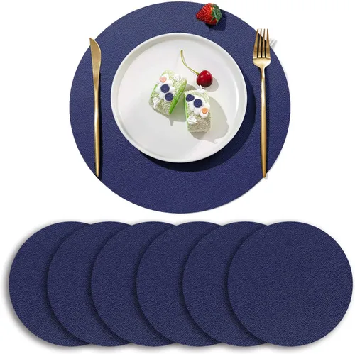 Vista 7 de Juego de 6 manteles individuales redondos de piel sintética color negro, 13.5 pulgadas, a prueba de manchas, antideslizantes, resistentes al calor