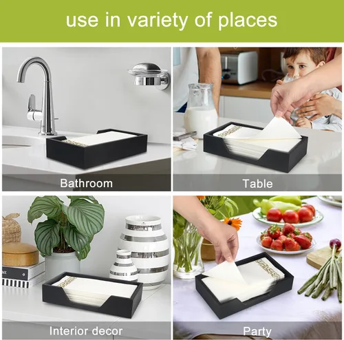 Vista 4 de Servilletero de madera negro para cocina, baño, toallero de invitados, estilo rústico moderno