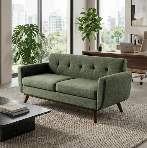 Vista 19 de Kingfun Juegos de muebles de sala de estar, estándar y otomano, sofás de decoración moderna de mediados de siglo, muebles tapizados con botones Beige