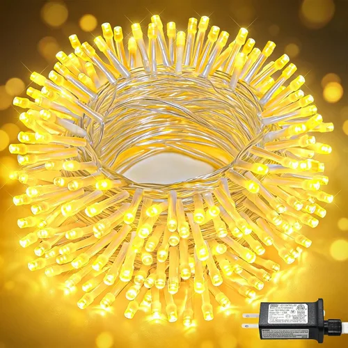 Vista 42 de Tira de 200 luces LED de 66 pies para exteriores, luces de Navidad conectables para interiores, cable transparente, impermeable, 8 modos de luces