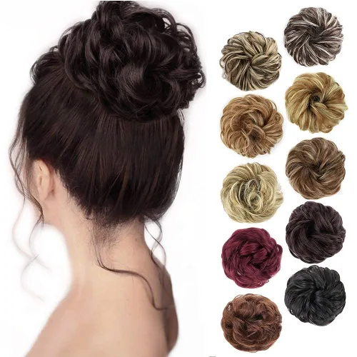 Vista 34 de MORICA Moño desordenado, extensiones de moño sintético para mujeres (rubio beige ceniza)