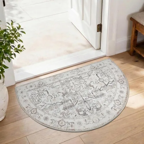 Vista 98 de jinchan Lima - Alfombra simétrica floral geométrica lavable, alfombra de entrada de medio círculo de 2 x 3, alfombra de media luna, suave y Azul