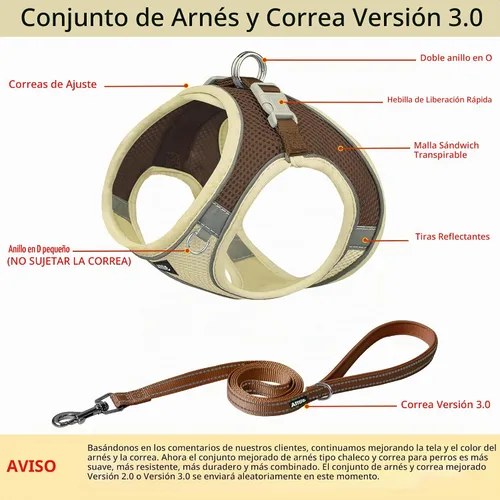 Vista 3 de AIITLE Arnés para perro, arnés sin tirones con correa, chaleco reflectante ajustable para perro, arnés para gatos a prueba de escape, caminar al