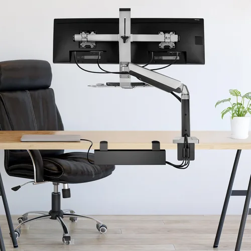 Vista 9 de Mount-It! Bandeja de organización de cables para debajo del escritorio, bandeja de organización de cables de metal sin taladrar para escritorio