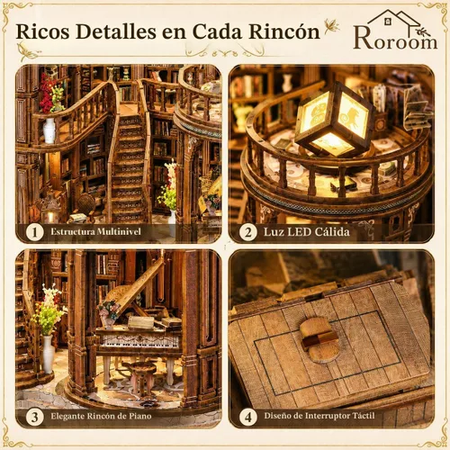 Vista 7 de Roroom Kit de casa en miniatura de bricolaje, kit de rincón de libros