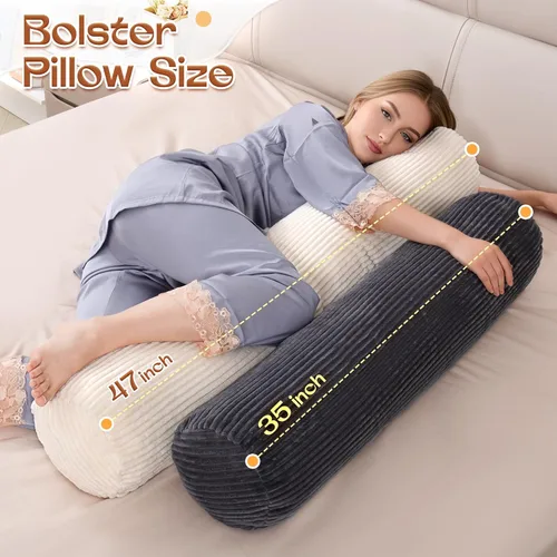 Vista 3 de 1 MIDDLE ONE Almohada corporal redonda de espuma viscoelástica para adultos, almohada firme y larga para cama, almohada cilíndrica con funda